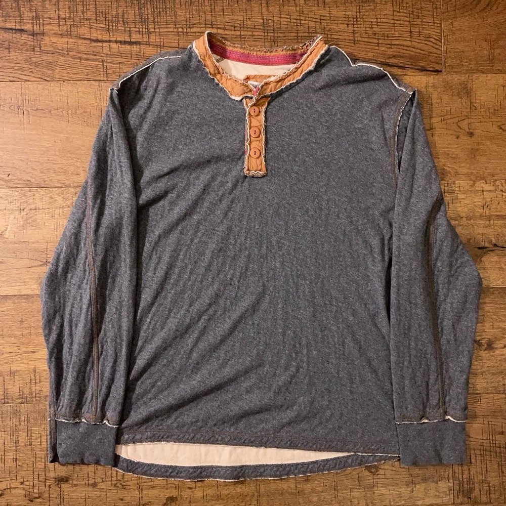 Carbon 2 Cobalt Henley Shirt Mens XL Grey Rustic Long Sleeve Cotton Top